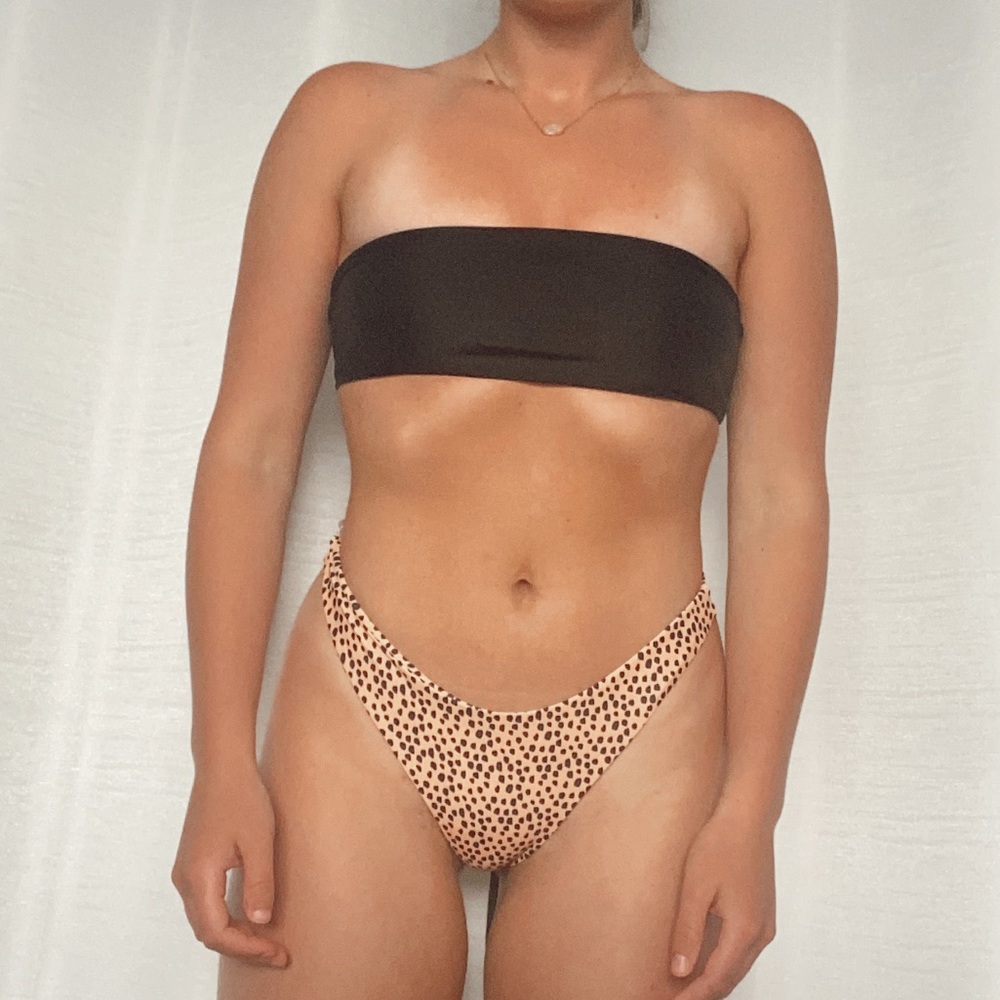 Black and Cheetah Print Strapless Bikini Set